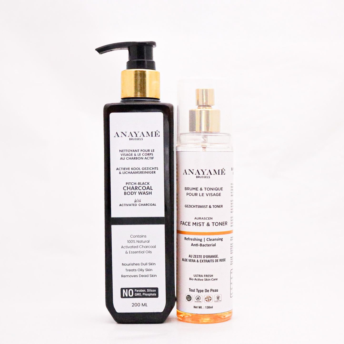 Duo Set - Activated Charcoal Face &amp; Body Cleanser + Facial Toning Mist